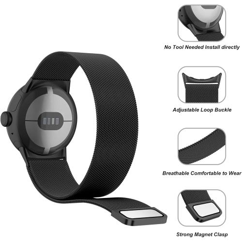 Amzpas Metal Band Compatible with Google Pixel Watch Bands for Women Men, Stainless Steel Mesh Loop Adjustable Wristband Replacement Strap for Google Pixel Watch 1/2 / 3 41mm Band