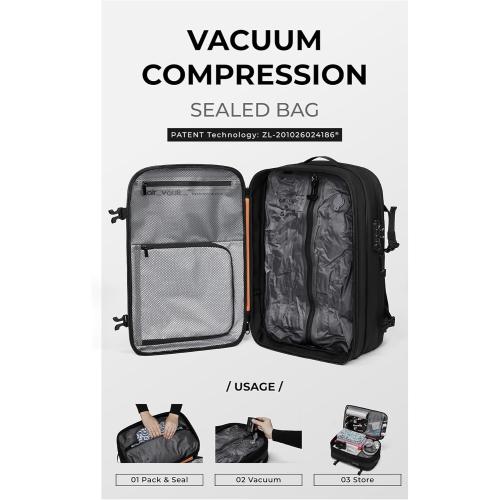 AirVault Vacuum Seal Travel Backpack 60L - Expandable Air Compression Vacuum System, Water-Resistant, Carry-On with TSA Lock Fits 19 Laptop (Black)