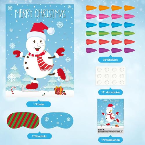 ASTARON Pin The Snowman Nose Christmas Pin The Tail Party Games Activities for Kids 36 Stickers Christmas Party Decorations School Classroom Activities