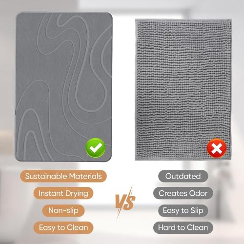 24 * 16 Grey Stone Bath Mat Diatomite Stone Mats for Bathroom Non-Slip Diatomaceous Earth Shower Mat Super Absorbent Bathroom Floor Mat Natural Easy to Clean(24 * 16 Grey)