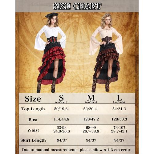Size/L Verceco Pirate Costume Women Outfit with Renaissance Pirate Shirt Skirt Corset Waist Belt Womens Halloween Pirate Costumes (White Red, L)