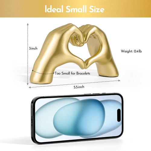 Gold Decor Living Room - Small Shelf Decor Aesthetic - Heart Hands Sculpture - Teen Girls Bedroom Knick Knacks - Cute Home Shelves Accent - Table Statue Love Decorations Gifts (Gold)