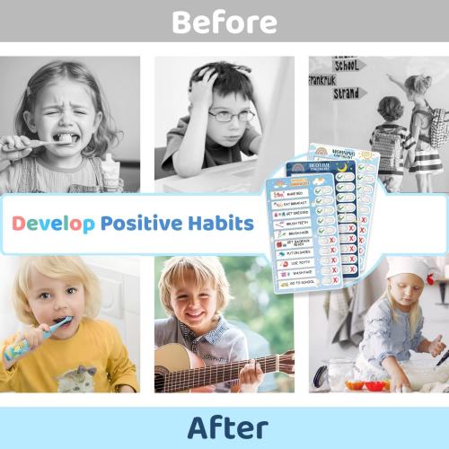 3 in 1 Bedtime/Morning/Weekly Routine Chart for Kids, Magnetic Chore Chart for Kids, Visual Schedule for Kids Toddlers Schedule Board for Home