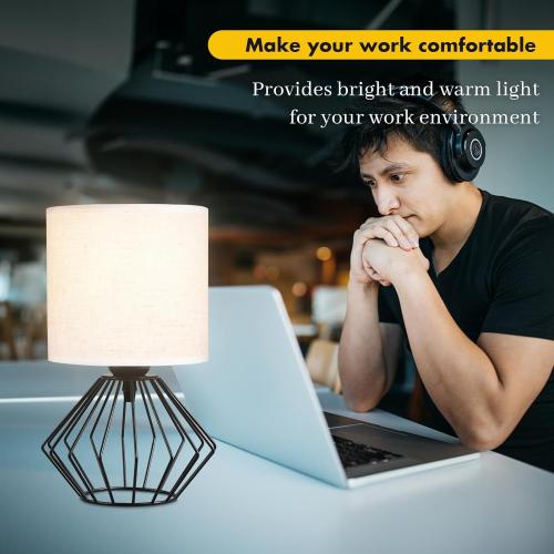 Hamilyeah Bedside Lamps Set of 2, Black Table Lamps with Beige Linen Fabric Shade, Industrial Lamps for Night Stands with On/Off Switch, Modern Simple Desk Lamps for Bedroom, Living Room