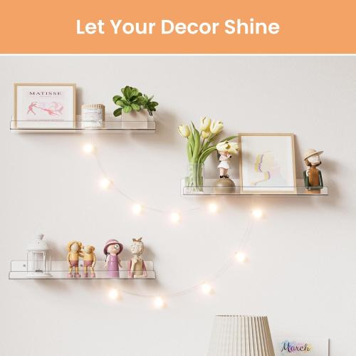 upsimples Acrylic Shelves for Bathroom Storage, 15 Floating Shelves Wall Organizer for Perfume, Make up, Skincare, Kids Bookshelf for Bedroom, Nursery, Living Room Decor, Clear, 4 Pack