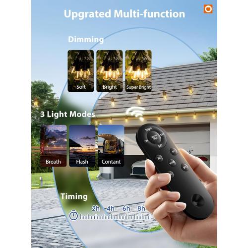 addlon Size  104FT(98FT 6) Solar String Lights Outdoor Waterproof with USB Port & Remote Control Solar Patio Lights for Outside Solar Powered with 34 LED Dimmable Bulbs for Porch Garden Deck Halloween