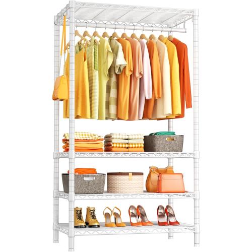 Ulif H4 Portable Closets, 4-Tier Metal Clothes Garment Rack for Bedroom and Cloakroom, Clothing Closet Storage and Organizer Wardrobe, 35.4 W x 14 D x 76.4 H, White