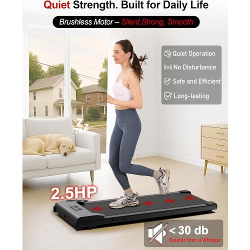 Lichico Walking Pad Under Desk Treadmill，Portable Small Treadmills for Home and Office，Super Quiet Brushless Motorized Walking Jogging Running Machine with Remote Control