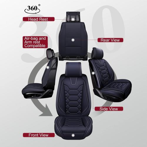 OASIS AUTO Toyota Tacoma Accessories Seat Covers 2005-2025 Custom Fit Leather Truck Cover Protector Cushion Crew Double Extended Cab TRD(Sport Front Pair, Black)