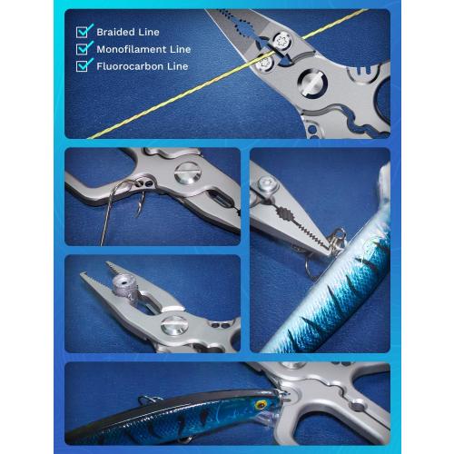HOOK-EZE Titanium Fishing Pliers, 4.1 Saltwater Resistant Fishing Scissors,Tungsten Cutters, Knot Tying Tool with Lanyard, Split Ring Hook Remover, Gifts for Men