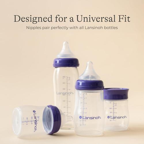 Lansinoh Anti-Colic Baby Bottles, BPA-Free Plastic, 5 Ounces, 4 Count, Extra Slow Flow Nipples (Size XS), Breastfeeding Bottle with NaturalWave Design