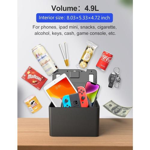 Metal Timed Lock Box with Emergency Unlocking, Phone Locked Box with Timer, Locking Container, Audio Prompt, Self-Control Safe Locker for Cellphone/iPad Mini/Medicine Gift Idea for Men Women