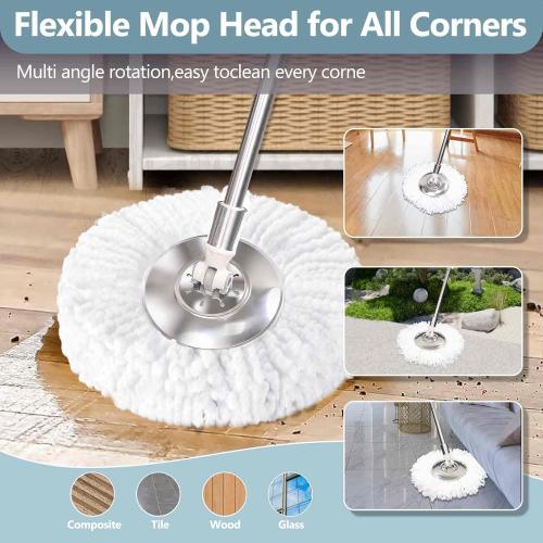 Replaceable Handle for Rotating mop, 360° Rotation Adjustment,Wet Dusting Mop, Includes 3 Microfiber Mop Replacement Heads, Suitable for Floors, Walls, Outdoor Areas, and Various Home Scenarios