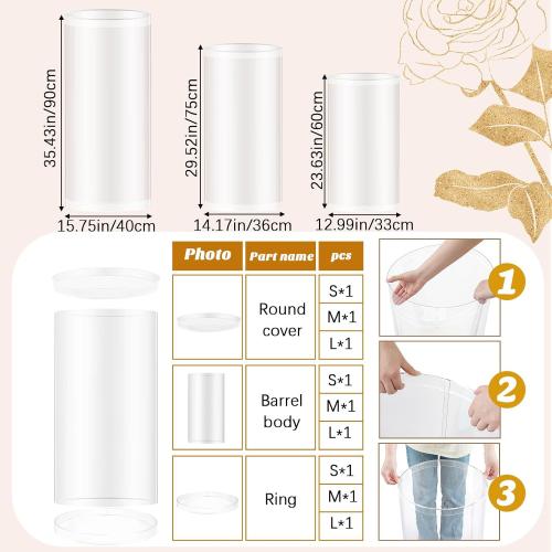 3 Pcs Cylinder Stands for Party, PVC Large Clear Cake Pedestal Stand, Round Reusable Dessert Display Tables for Birthday Wedding Baby Shower Decoration, 35. 4'' H, 29. 5'' H, 23. 6'' H