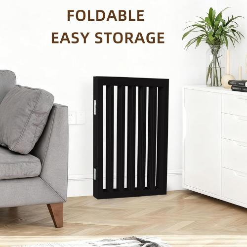 ZJSF Freestanding Indoor Dog Gate for House Foldable Wood Black Puppy Gate for Doorways Pet Gate for Stairs Extra Wide Pet Fence 32 Height 2 Panels