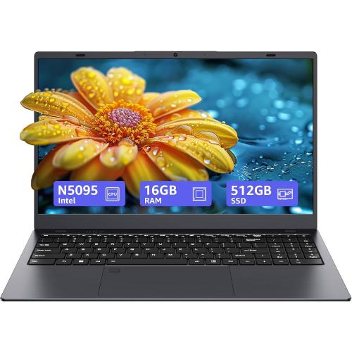 15.6-inch, 16GB RAM, 512GB SSD, FHD IPS Display Laptop Computer, N5095 Quad Core, 2.4/5G WiFi, BT4.2 Backlit and Fingerprint, Lightweight and Portable