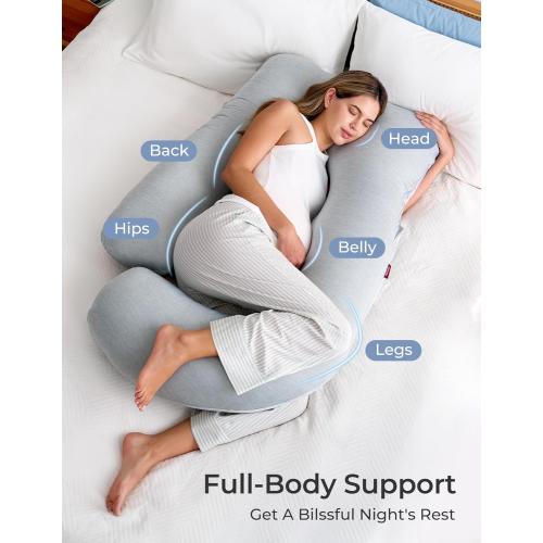 Momcozy Pregnancy Pillows with Cooling Cover, U-Shaped Full Body Maternity Pillow for Side Sleepers 57 Inch - Support for Back, Hip, Belly, Legs for Pregnant Women