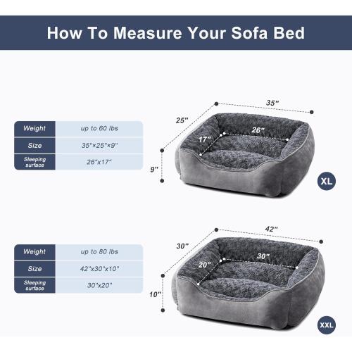 JOEJOY Rectangle Dog Bed for Large Medium Small Dogs - Washable Orthopedic Sofa Bed, Soft Breathable Puppy & Pet Cuddler, Durable Calming Dog Bed with Anti-Slip Bottom, Multiple Sizes, Dark Grey