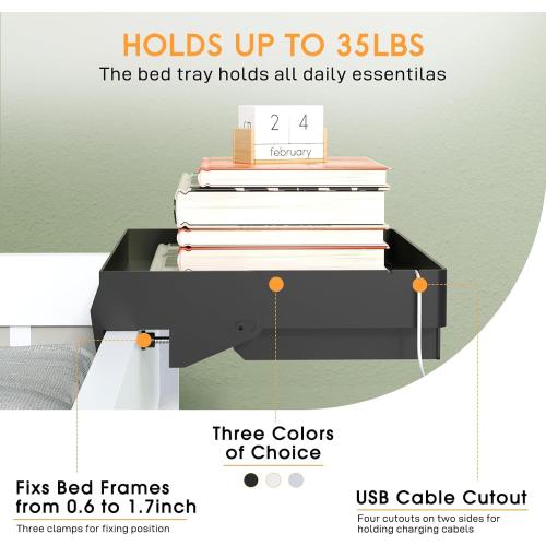 SPACELEAD Bedside Shelf for Bed – College Dorm Room Clip On Nightstand with Cup Holder & Cord Holder&Drawer – Bunk Bed Shelf for Organizer Top for Bedroom (Black，Plastic)