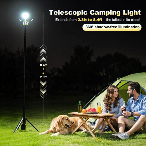 SYLSTAR 360° Rechargeable Work Light with Remote &Telescopic Stand (8.4Ft), 3000LM Ultra Bright 3CCT Dimmable, 6000mAh Battery, Portable Camping Light for Jobsite Workshop Sports Emergencies