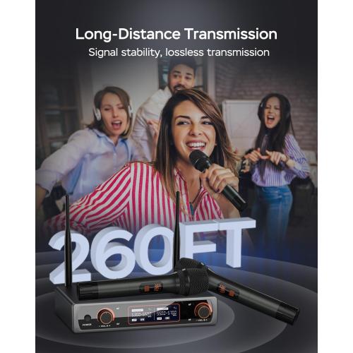 Wireless Microphones,Metal Dual Professional UHF Cordless Dynamic Wireless Microphone System for Church, DJ, Karaoke,Wedding, Home KTV Set,260Ft