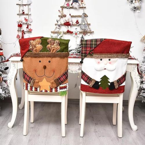 NBVKO Santa Claus Snowman Christmas Dining Room Chair Back Cover Set of 6, Removable Washable Chair Protector for Home, Restaurant,Christmas Dinner Chairs Cover Decoration