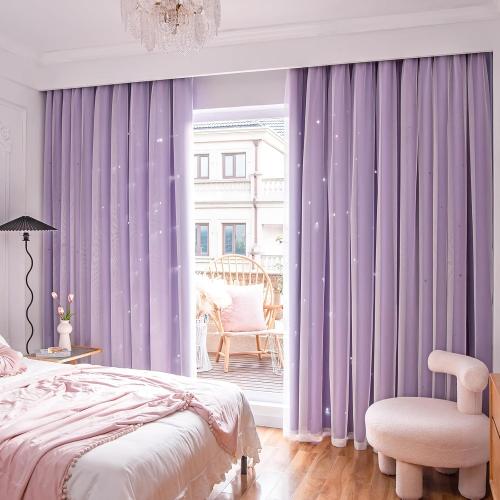 Stars Curtains Double Layer Curtains Blackout Curtains for Bedroom Kids Curtains Cute Curtains Kids Blackout Curtains, Curtains 84 Inches Long 2 Panels Set, Purple Curtains, 52 X 84 Inches