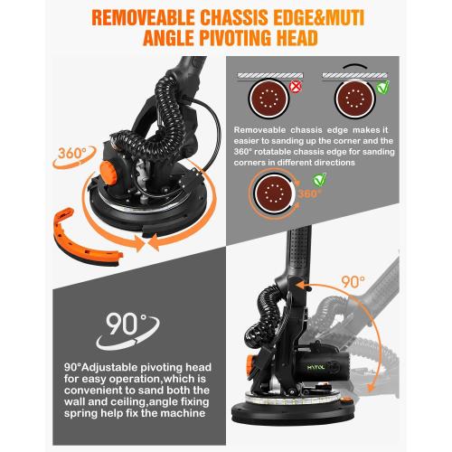 Electric Drywall Sander with Vacuum Dust Collection, Variable Speed, LED Light, Foldable Handle, Sanding Discs & Grids