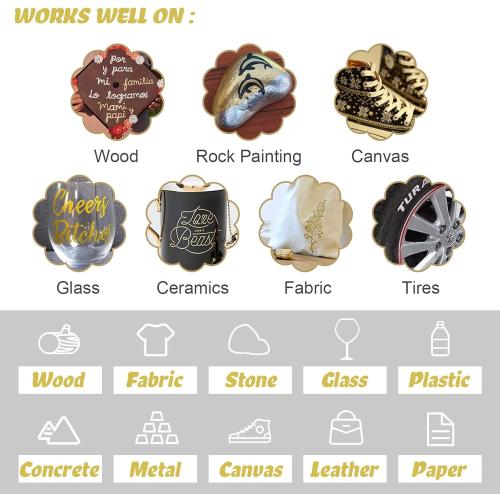 Paint Pen Gold Silver Metallic Permanent Acrylic Markers Set for Fabric Glass Rock Wooden Ceramic Leather Tire Painting, 0.7mm Extra Fine Tip (3pcs Gold 3pcs Silver)