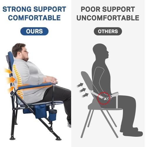 MENOLY Oversized Folding Camping Chair, 500lbs Support Max with Cooler Bag, Multiple Side Pockets & Cup Holder, Heavy Duty Camping Chairs for Adults for Camping, Beach, Fishing