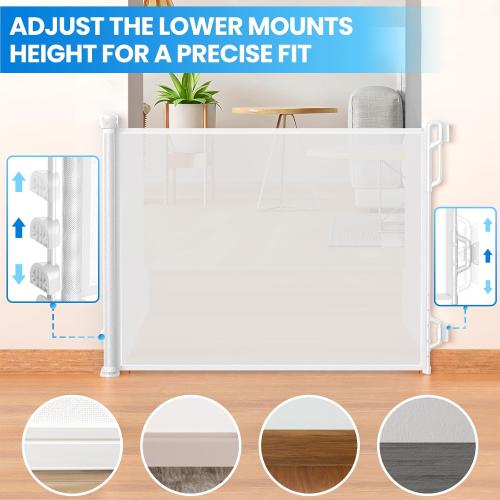 Retractable Safety Baby Gate or Mesh Dog Gate,Durable Portable Mesh Retractable Gate,Easy to Use for Stairs, Doorways, Hallways, Indoor, Outdoor, 33.5 Tall, Extends to 55 Wide,White