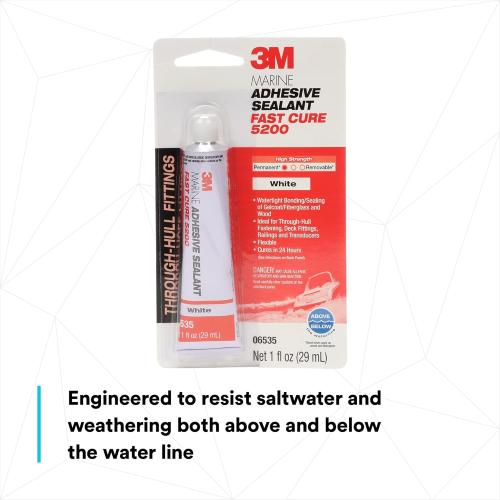 3M Marine Adhesive Sealant Fast Cure 5200 (05220) Permanent Bonding and Sealing for Boats and RVs Above and Below the Waterline Waterproof Repair, White, 3 fl oz Tube