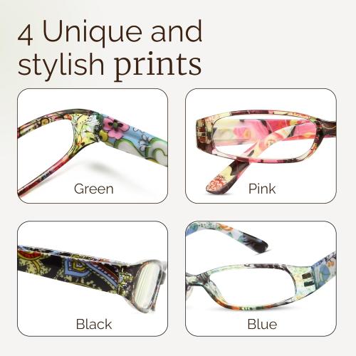 Gaoye 4-Pack Readers for Women, Blue Light Blocking Reading Glasses, Stylish Reading Glasses for Women in 4 Patterns