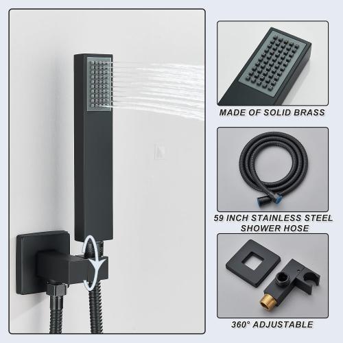 16x32 Shower Head System Ceiling Mount Shower Faucet Set Luxury Shower Faucets with Adjustable Body Shower Jets and Handheld Spray LED Large Rainfall Showerhead, Matte Black