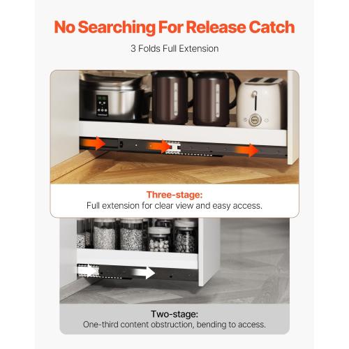 VEVOR Undermount Heavy Duty Drawer Slides, 16 24 32 40 Inch 260 lb Load Capacity Full Extension Ball Bearing Under Stair Cabinet Rails, Bottom Stair Cabinet Glides Track Runners(32inch, Black)