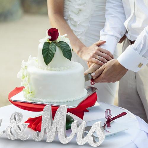 Adeeing Vintage Style Silver Glitter Mr and Mrs Signs for Wedding Sweetheart Table, Wooden Freestanding Letters, Photo Props, Rustic Decoration, Anniversary Shower