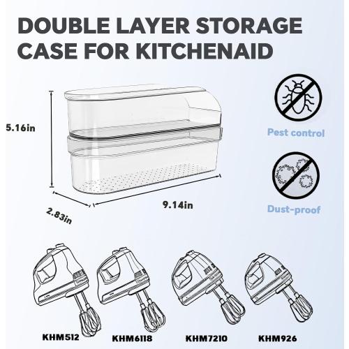 Hand Mixer Storage Case Compatible with KitchenAid KHM5, KHM6, KHM7 and KHM9