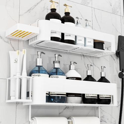 Large Shower Caddy, 4 Pack Adhesive Shower Organizer, 15.15in Large Capacity Bathroom Shelves, No Drilling for Bathroom Organizers and Storage & Home Decor & Kitchen(White)