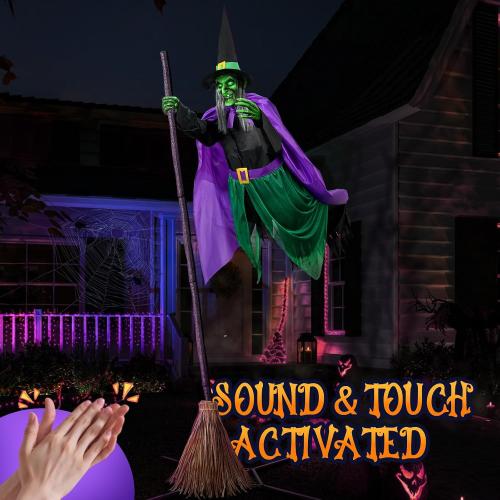 Size 12ft Halloween Decorations Outdoor - 12 Ft Animated Hovering Witch Animatronics Prop with Sound & Touch Activated Sensor - Spooky Scary Decor for Home Outside Garden Yard Lawn
