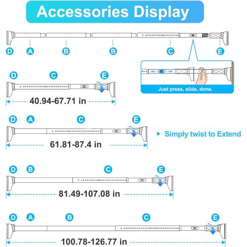 Closet Rods For Hanging Clothes,41-126 In(3-10ft) Extra Long Tension Rod For Closet,Adjustable Rod Without Drilling 33lb Heavy Duty Closet Rods Diameter 1.26in-One-Bond Stretching,White