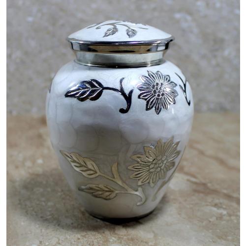 Color White eSplanade Cremation Urn Memorial Container Jar Pot | Metal Burial Urns | Keepsake for Ashes | Brass - White
