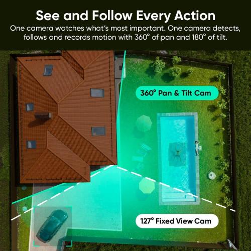 WYZE Duo Cam Pan Indoor/Outdoor IP65 2K 360° Pan/Tilt Smart Home Security Camera with Color Night Vision, Compatible with Alexa & Google Assistant, White