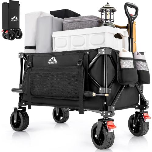 Heimuee...220Lbs... Wagon Cart Foldable, Heavy Duty Collapsible Utility Wagon with 220lbs Capacity, All-Terrain Beach Wheels, Portable Garden Cart for Camping, Sports, Outdoor, Shopping, Black