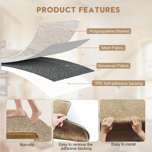 Bullnose Carpet Stair Treads 30x9.5,14 Pcs Non-Slip Peel and Stick for Wooden Steps Indoor with Edge Protection, Pet and Kid Friendly, Stair Runner Rugs (Beige)