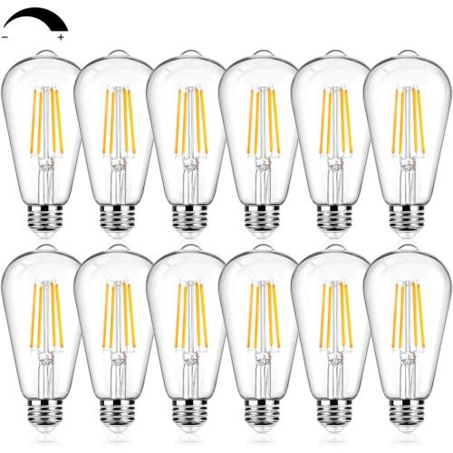 11 ST64 Large Vintage LED Edison Bulbs, 60W Equivalent 7W, 800Lumens, Dimmable Antique LED Filament, 2700K Warm White, E26 Medium Base Light Bulbs High Brightness Clear Glass for Bedroom Office