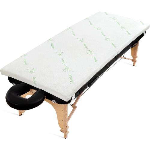 HOMBYS Memory Foam Massage Bed Mattress Topper with Cooling Rayon Derived from Bamboo Cover, Lash Bed Table Mattress Topper with Elastic Bands, Cushion Only, White, 73 x 24