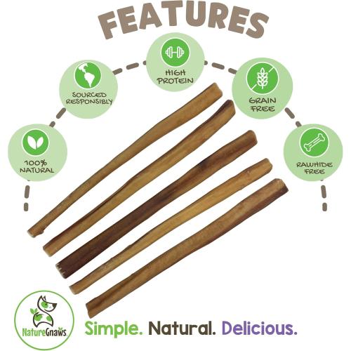 Nature Gnaws Large Bully Sticks for Dogs 11-12 (10 Count) - Thick Long Lasting for Aggressive Chewers and Large Dogs - Natural Beef Dog Chew Bones