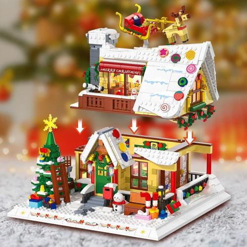 2024 Christmas Gingerbread House Mini Building Set with LED Light, 1834 PCS Winter Village Building Block Toy with Christmas Tree, Holiday Cabin Building Kit Xmas Gift for Adults Teens Kids 8
