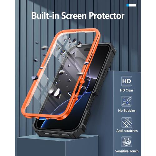FNTCASE for iPhone 16 Pro-Max Case: Military Grade Drop Proof Protection Mobile Cover with Kickstand | Matte Textured Rugged Shockproof TPU | Protective Sturdy Phone Case - 6.9 inch Orange