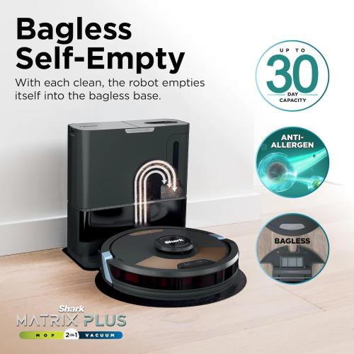 Shark Matrix Plus 2-in-1 Robot Vacuum & Sonic Mop, Home Mapping, HEPA Bagless Self Empty Base with 30-Day Capacity, CleanEdge, for Pet Hair, WiFi, UR2650WS